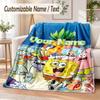 SpongeBob Custom Name Flannel Throw Blanket Soft Warm for Sofa Bed Indoor Home Use
