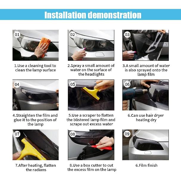 11.88×48 Inches Car Light Self-Adhesive Tint Film Brake Light Headlight Tail Light Fog Light Car Vinyl Wrap Protector Film Auto Modification Cover