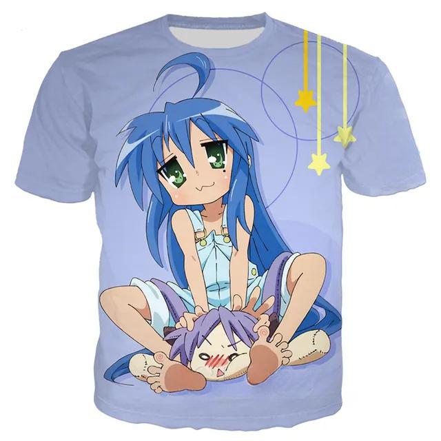 2024 Lucky Star Japansk Anime T-shirt Herr Dam Tecknad Loli Oversize Sport 3D-tryckt Harajuku Streetwear Barn Toppar