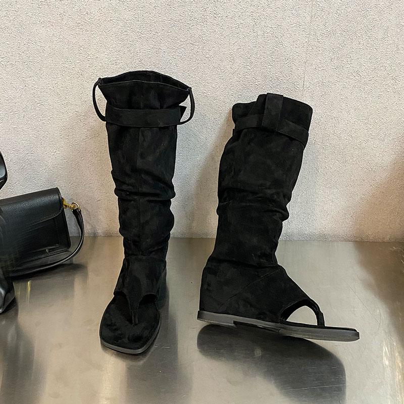 Fashion Footwear New In 2025 Women Knee High Heels Sandals Boots Female Fashion Height Increasing Ladies Western Boots Flip Flops Shoes