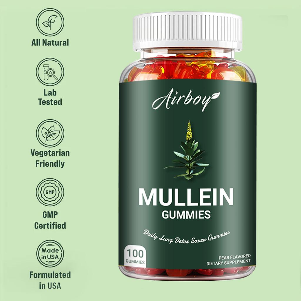 Mullein gummies met hoge potentie, heilzaam voor de longgezondheid; toortsbladextract voor longreiniging; geschikt voor volwassenen.