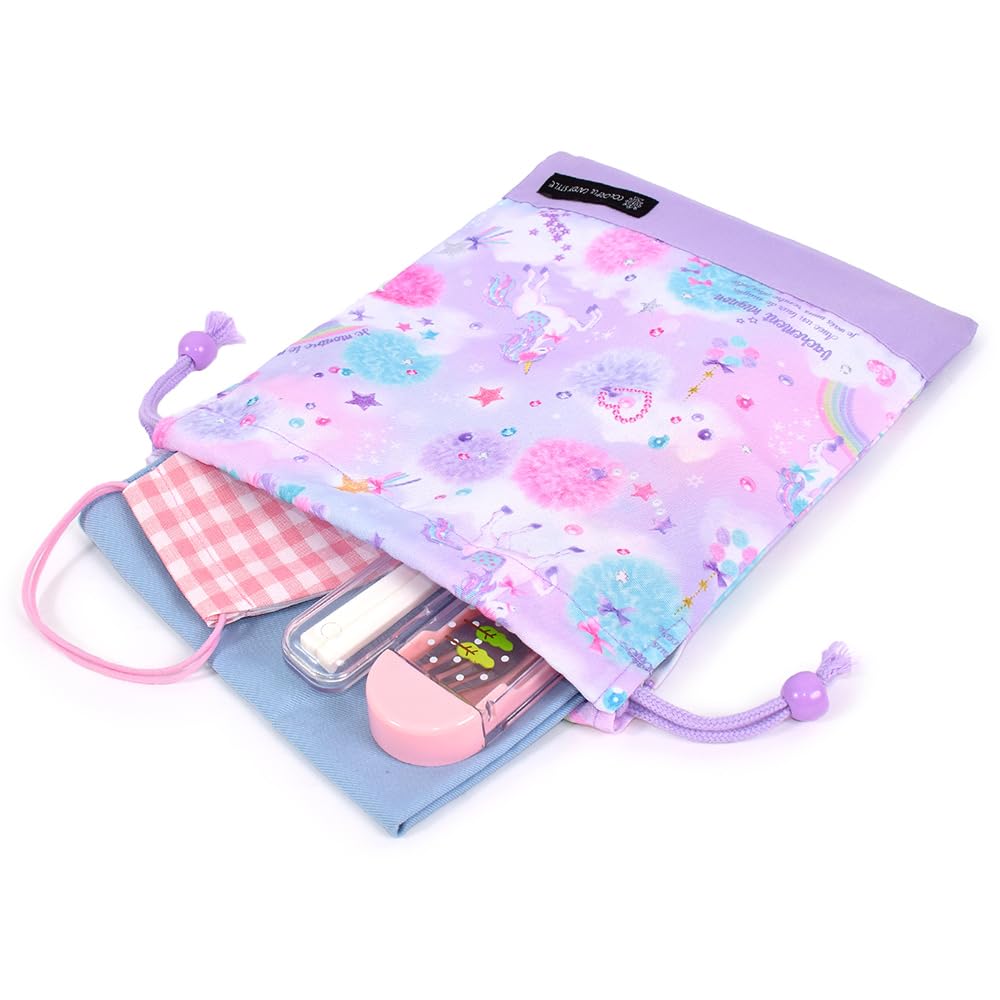 COLORFUL CANDY STYLE Drawstring Lunch with Name Unicorn Fantasy Set of Cute for Elementary Lunch Bags, Medium, No-Gusset, Tag, Water-Repellent,