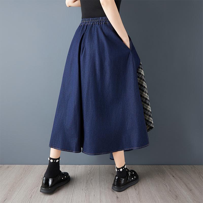 Übergröße High Waist Denim Vintage Patchwork Sommer Lässig Locker Lang für Damen Röcke Damenrock