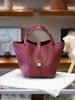 Picotin22 Half-Handmade Cowhide Strap Weave Top Handle Tote Bag For Women