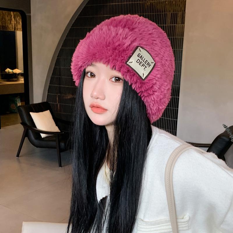 Plush Hat Women's Winter Thickened Warm Face Small Ear Protection Knitted Hat Cold Warm Big Head Circumference Wool Hat