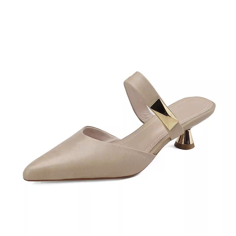 Woman Mules Slippers Leather Sandals Heeled Slides Sexy Pointed Toe Shoes for Women Casual Designer Luxury High Quality H Sandal