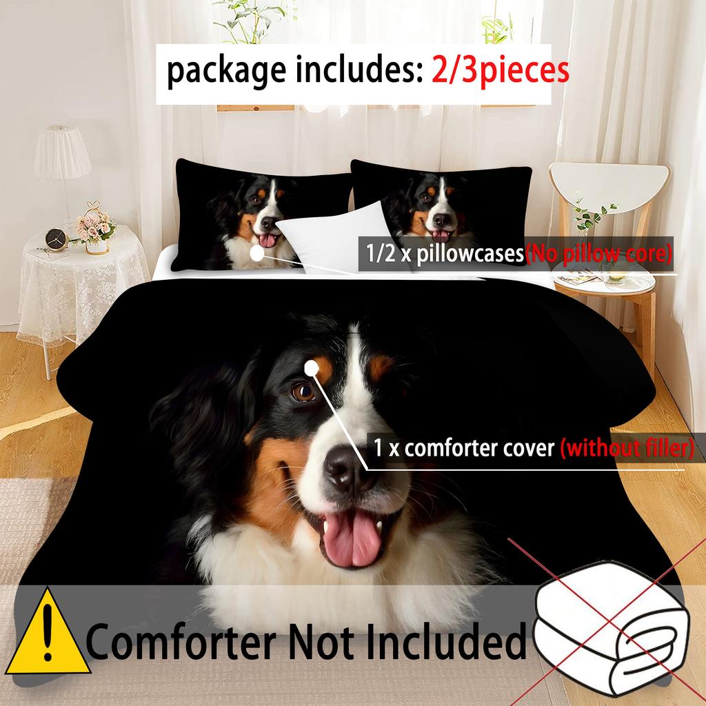 Bernie Mountain Dog 3D Printed Duvet Cover Cute Animal Style Bedding Set Home Polyester Soft Comfortable Quilt Cover Pillowcases