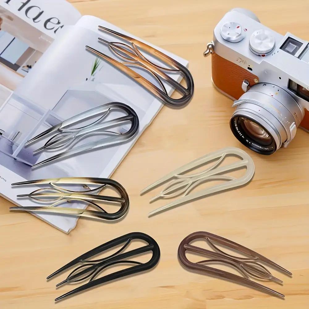 3pcs Random Multi-color Gradient U-shaped Hairpin Simple Coiled Hairpin Daily Styling Antique Style Exquisite Niche Headwear