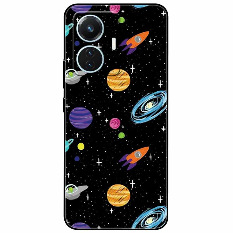 For Vivo T1 4G Case V2153 Covers TPU Black Silicone Starry Moon Cover for Vivo T1 44W Case Shockproof Soft X100 Pro Shells