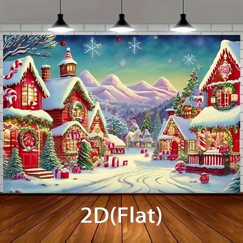 1 piece 2D Christmas Village Winter Wonderland Background Cloth - Snow View Cottage Festival Decoration and Snowflake Pattern 150X100