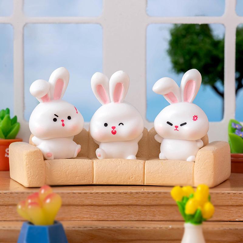 Cute Mini Rabbit Doll Figurines Miniature Ornament Cartoon Bunny Micro Landscape Decoration Crafts Car Interior Accessories Gift