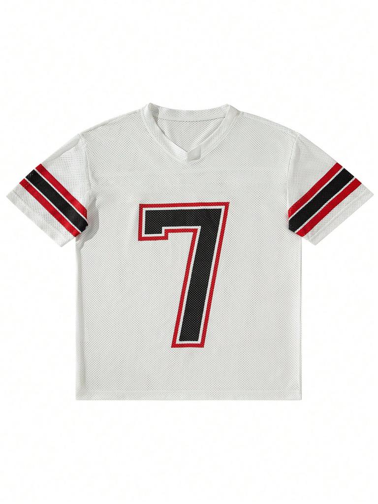Summer T Shirt Mesh Jersey Style Number 7 Print T Shirt Short Sleeve V Neck Sporty Casual Streetwear Tops