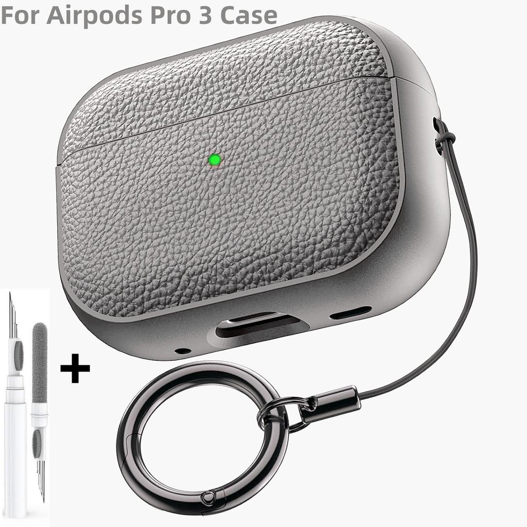 Shockproof Protective Cover for AirPods Pro 3 Compatible with AirPods Pro 3rd Generation Case Leather Texture Case with Keychain