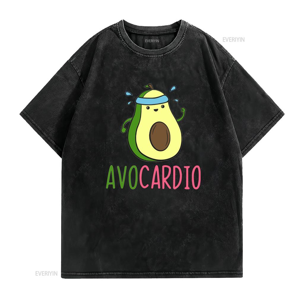 Avocardio Gym Workout Avocado Avo Cardio T Shirt Baggy Boyfriend 2320 Vintage Washed Comfortable Casual Fashion Stylish