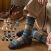 1 Pair Men Socks Cotton Autumn and Winter Thicken Warm Retro Ethnic Style Double-needle Medium Tube Socks