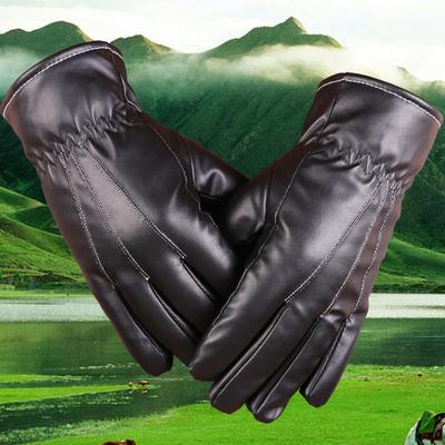 Winter Warm Gloves for Men and Women Outdoor Riding Three Line PU Leather Gloves Three Strength Plus Velvet Cold Proof Touch Screen Gloves
