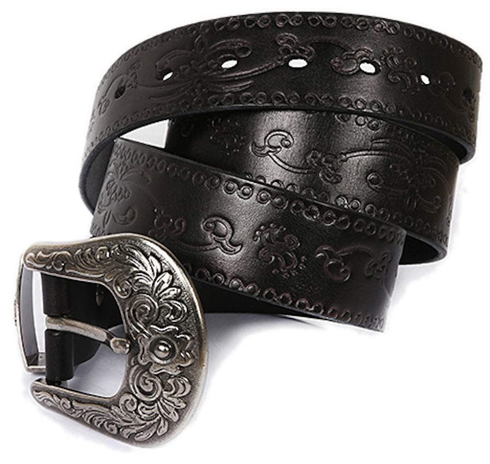 [Laquest] Laquest Leather Belt, Arabesque Pattern Embossed, Cowhide Leather, Men s Leather Belt (Black)