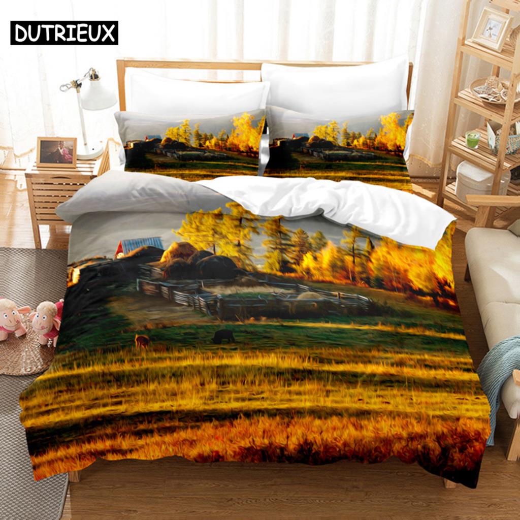 

Landscape Painting Bed Ensemble Bed Cover Collection 3d Bedding Digital Printing Bed Linen Queen Dimension Size Bed Ensemble Fashion Design EU single(135x200cm)&set