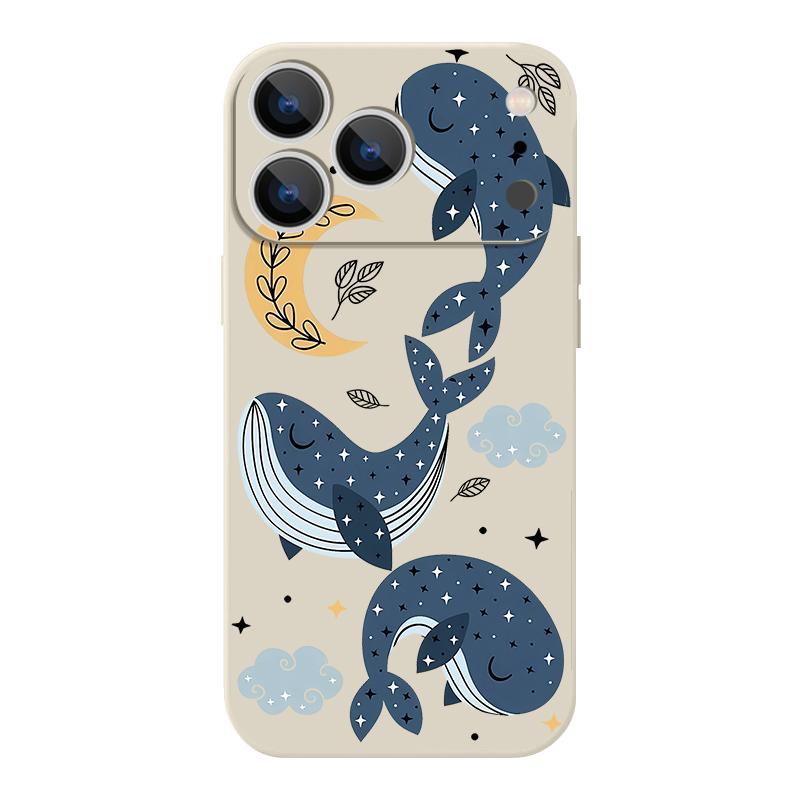 Cartoon Whales Stars Pattern Case For iPhone 17 Pro Max Magnetic For Magsafe Silicone Cover For iPhone 16 Pro Max Funda iPhone 15 14 13 12 11 16E Air