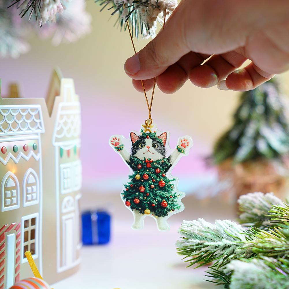Christmas Tree Hanging Ornaments Acrylic Flat Dogs Cats Car Rearview Mirror Hangings Pendant Xmas Party Decorations 2D Printing
