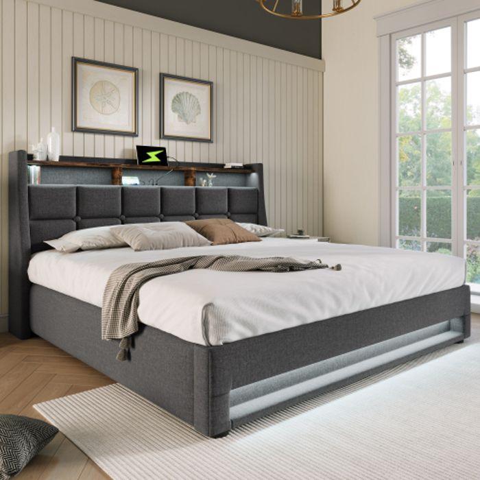 Lit - 160x200cm - Rembourré - Éclairage LED - Port USB intégré