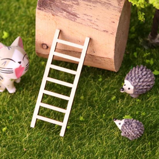 2 Pezzi Mini Scala da Giardino 2,4x0,8 Pollici Ornamento Miniatura in Legno per Giardini delle Fate Artigianato Fai-da-te Paesaggio Micro Accessorio per Casa delle Bambole