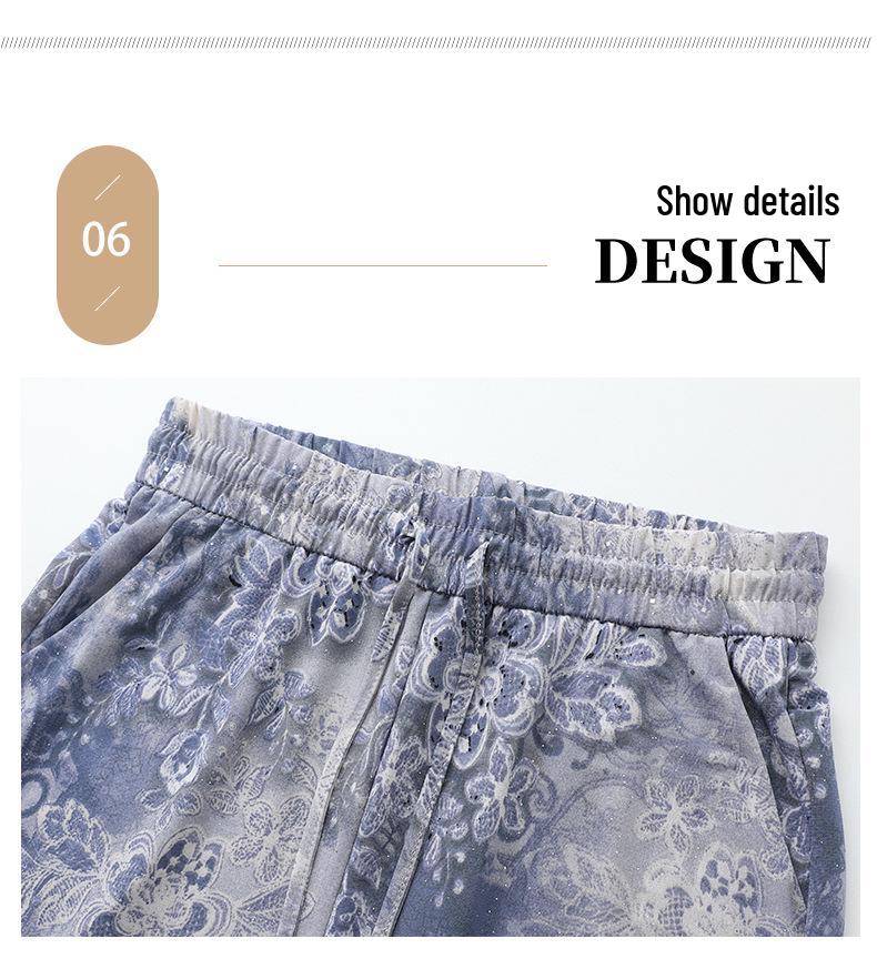 Women's Summer Printed Breathable Elastic Waist Loose Trousers for Middle-aged & Elderly
