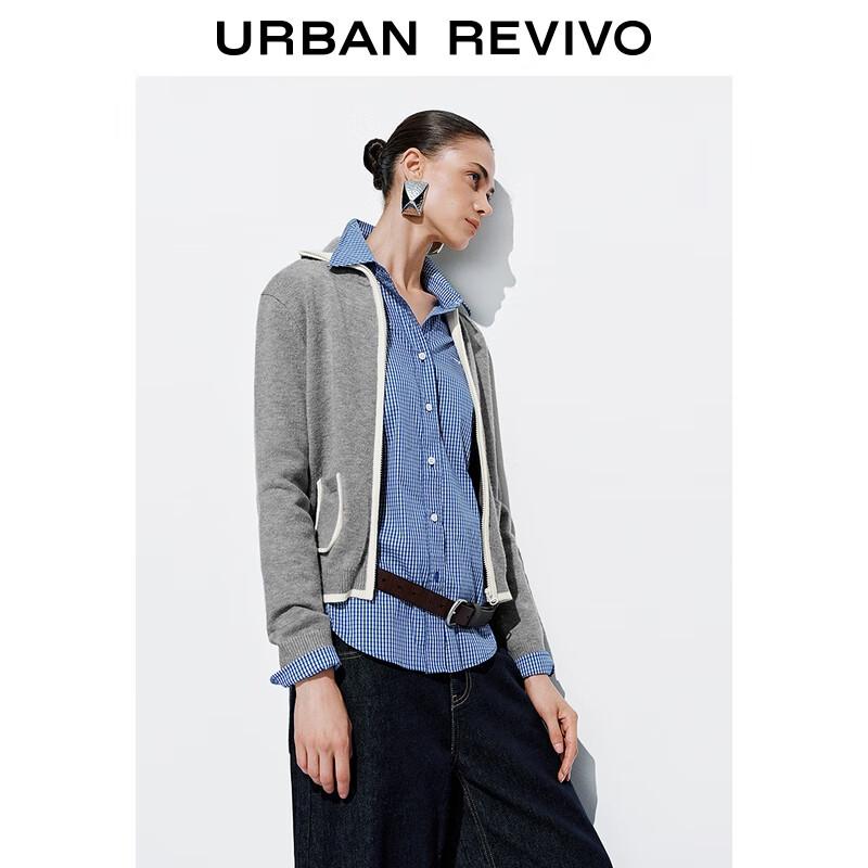 UR Women's Short Hooded Color Block Knit Cardigan