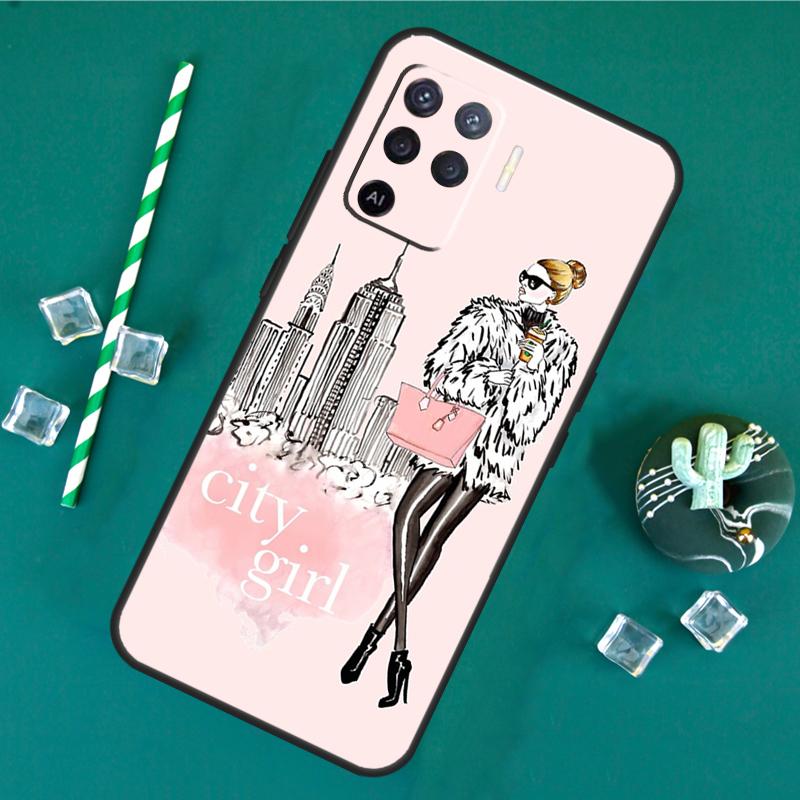 City Fashion Girl Phone Case For Oppo A18 A38 A58 A78 A98 A40 A60 A80 A91 A15 A17 A74 A94 A54 A57S A16 A76 A96