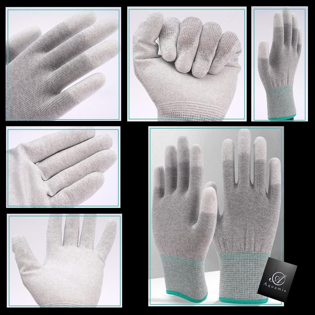 Aquamie Fingerspitzenhandschuhe mit Kohlefaserbeschichtetes Arbeitsset Antistatische Fingerspitzen, Antistatische Handschuhe, 5 Paar (L)