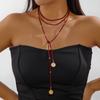 Retro Red Velvet Long Bowknot Necklaces for Women Ladies Gold Color Portrait Coin Pendant Necklaces Sweater Chains Jewelry Gift