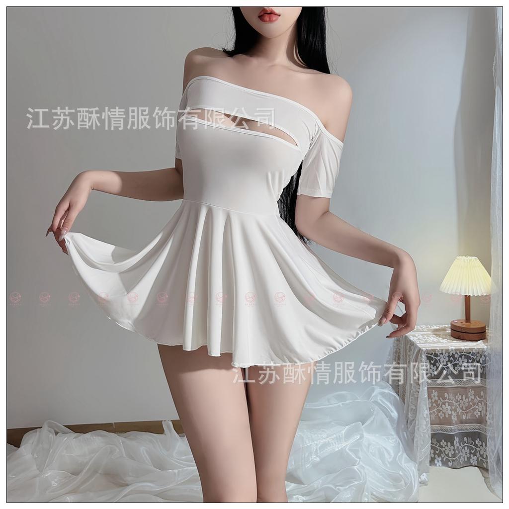 Sexy Lingerie Sexy Hollow Uniform Temptation Free One-word Shoulder Nightgown Hot Pure Desire Suit