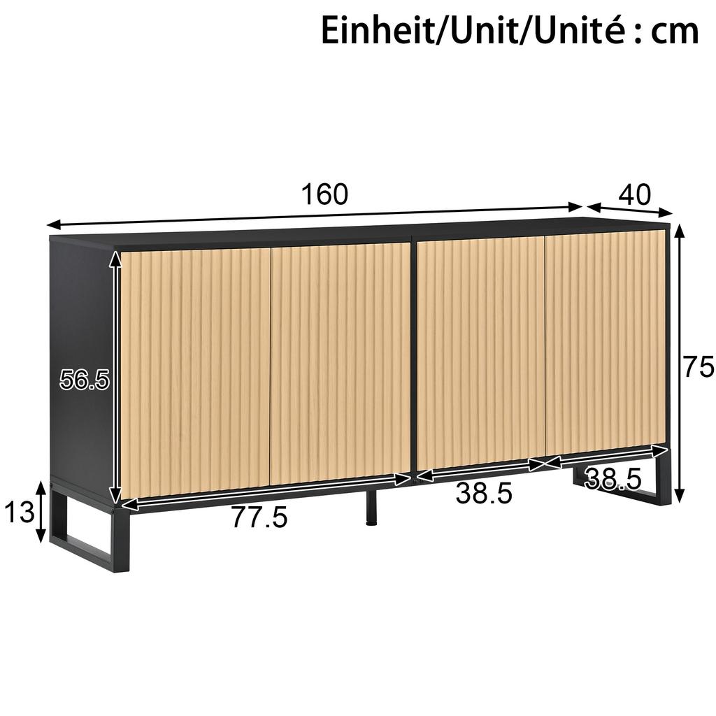 Credenza Mobile Porta Scarpe Scanalato Verticalmente 4 Ante a Battente Ripiani Regolabili in Altezza Struttura Nera Ingresso Sala da Pranzo Soggiorno Mobile Contenitore
