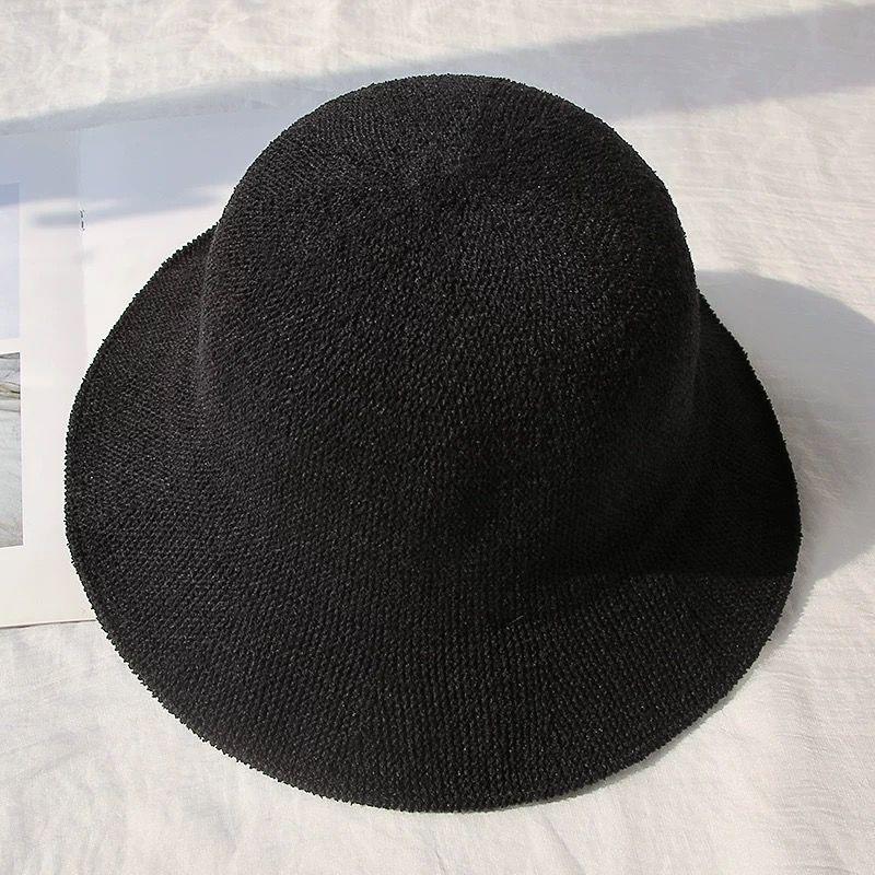 Cotton and Linen Fisherman Hat Women's Summer Breathable Knitted Basin Hat Versatile Straw Hat Artistic Top Hat Sun Protection and Sunshade Hat