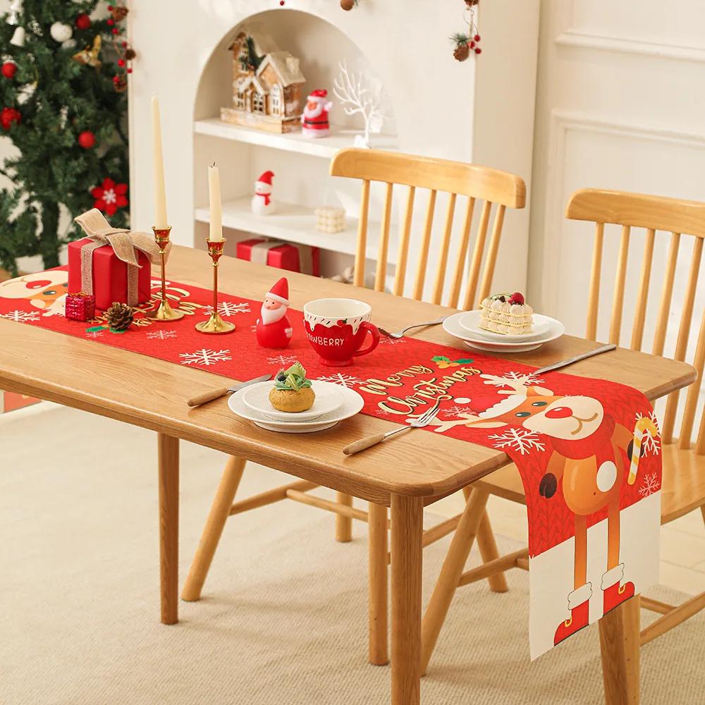 Christmas Table Runner 2026 New Luxury Snowflake Elk/Santa Claus Pattern-for Holiday Dinner Party, Xmas Dining Table Decoration