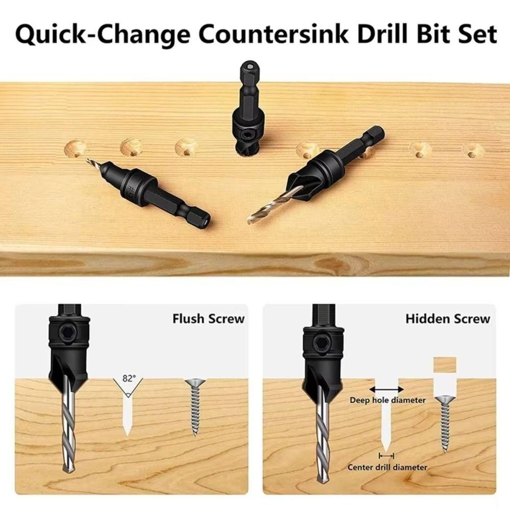 Cone Hardware Tool Countersink Drill Bit Set Drilling Pilot Holes Carpentry Drill Set Woodworking