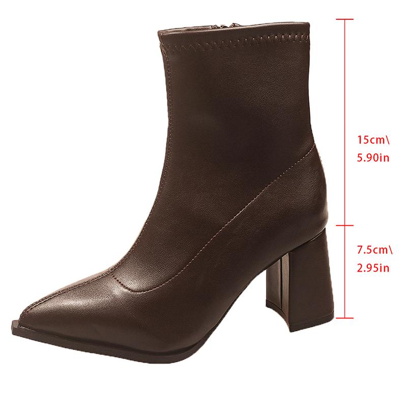 Mode Mode Spitz Zehen Knöchel Stiefel Für Frauen Dicke Absätze Herbst Winter Schuhe Reißverschluss Damen Botas Mujes