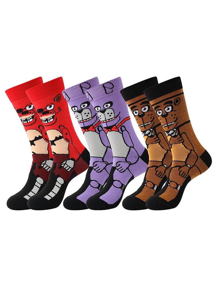 3 Pary skarpetek z kreskówkowymi postaciami anime dla graczy dla mężczyzn i kobiet, skarpety załogowe, nowatorskie, zabawne, designerskie skarpety