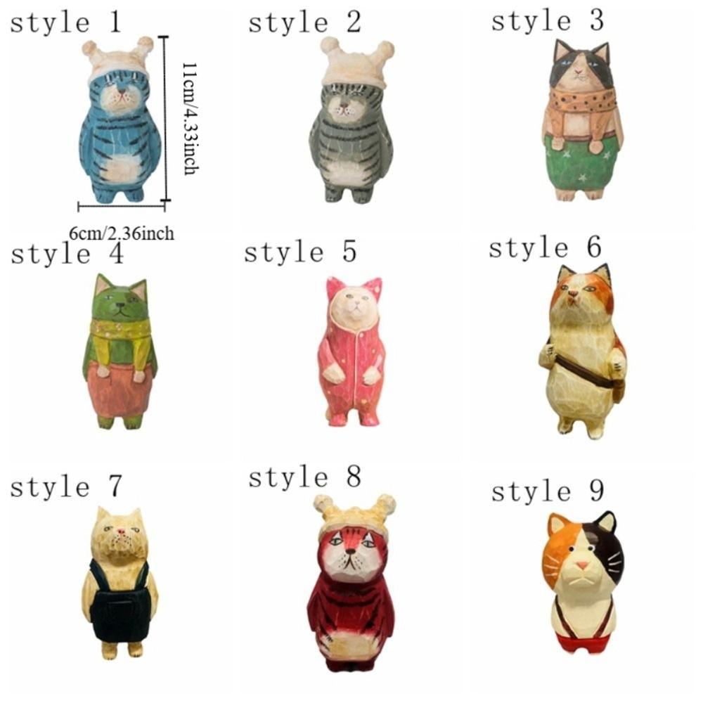 Cartoon Wood Carving Cat Ornament Handmade Hand Engraving Cat Decorations Gift Giving