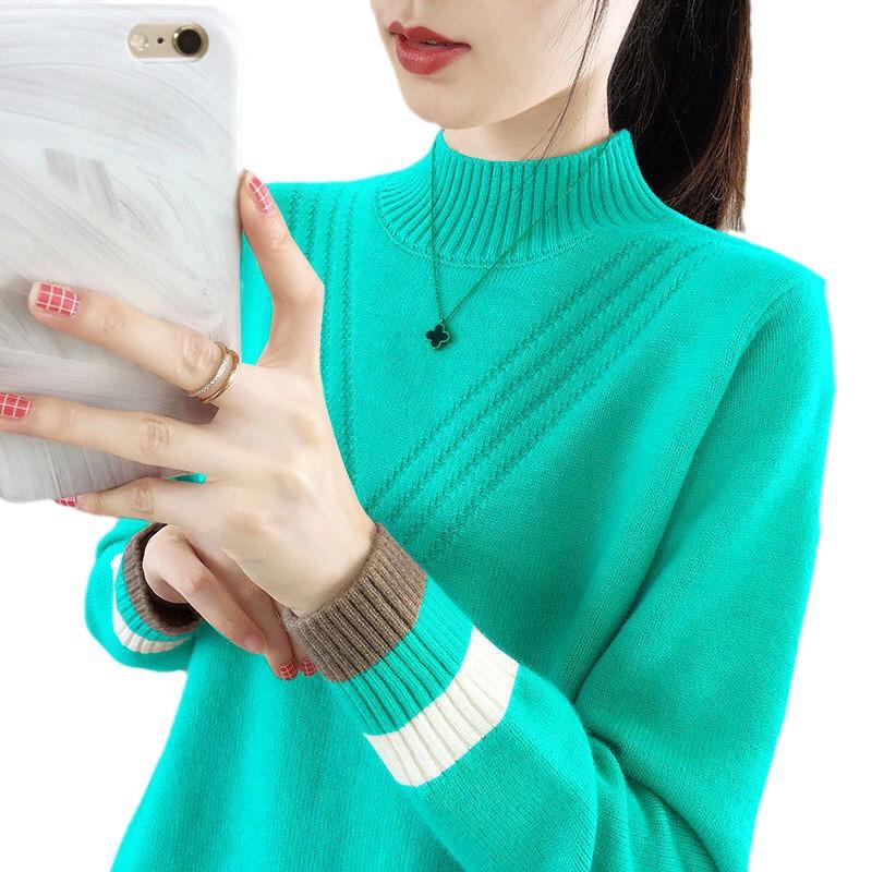Women's High Neck Sweater Top - 2024 Autumn/Winter Collection, Loose Fit, Knitted Base Layer.