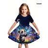 Girls Elegant Princess 3D Printed Short Sleeve Dress, Crew Neck Elegant Summer Casual Dress