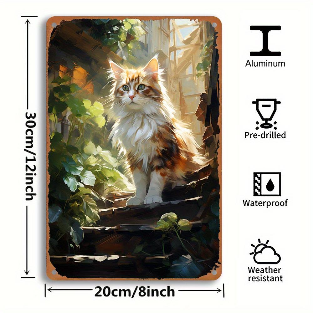 

Tin Cat Floral Wall Art x Inch Waterproof Vintage Metal Sign for Home Garden Decor 20x30cm