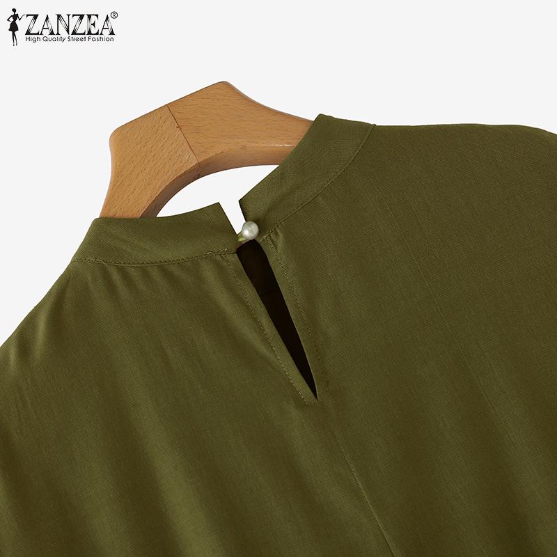 ZANZEA Women Casual Stand Collar Bat 3/4 Sleeve Loose Solid Color Blouses