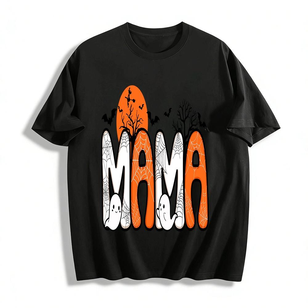 Halloween Themed MAMA Print Casual Top Pure cotton T-shirt XXS