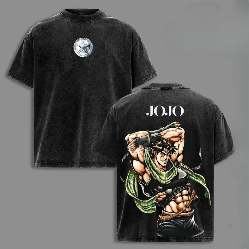 Аниме JoJo s Bizarre Adventure Joestar Joseph Графическая футболка Мужская Женская Стиранная хлопковая футболка Повседневная одежда Харадзюку Футболка S чёрный