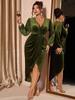 2025 Winter Velvet V-Neck Plus Size Slim Fit Slit Dress for Women