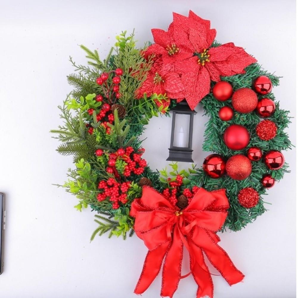 Holiday Decor 30cm Christmas Wreath Red Berries Frosted Branches Artificial Garland Plastic Christmas Decoration Wall Decor
