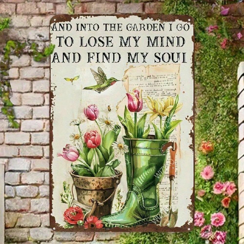 Vintage Metal Wall Art Sign Lose My Mind Find My Soul Rustic Garden Decor 8x12 Inch Floral Tulips Tin Plaque