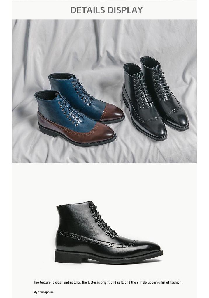 British Style High-Top Plus Size Leather Patchwork Martin Boots - Men's Autumn Fashion Trend