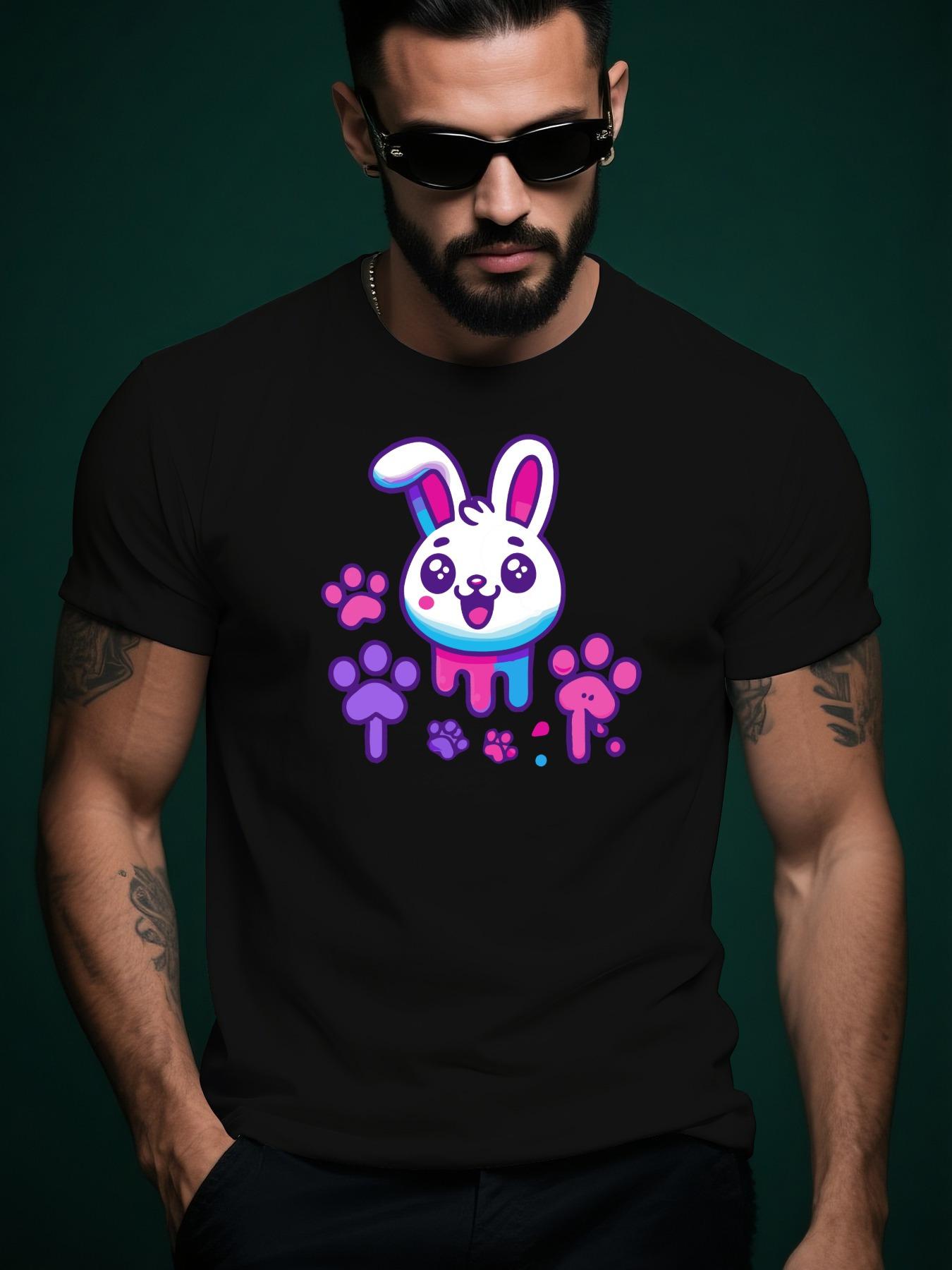 Summer Tshirt with Cute Rabbit and Paw Print Design S